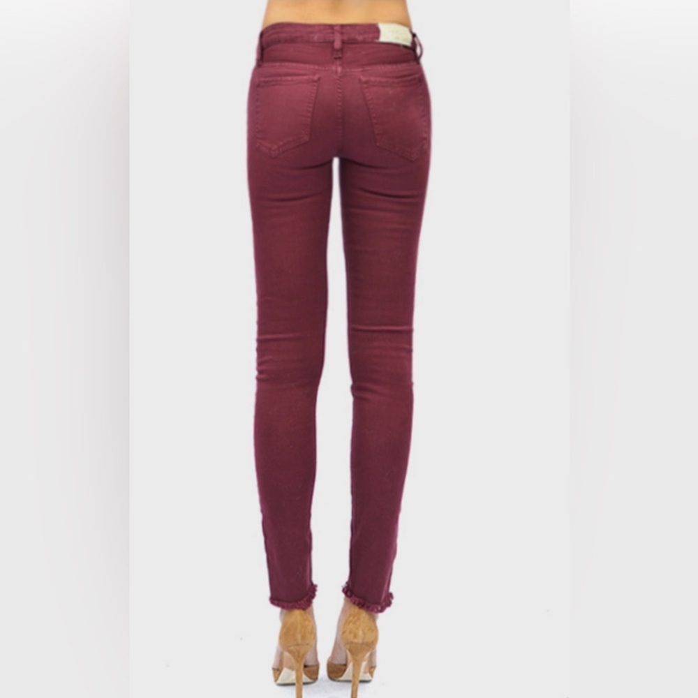 IRO Straight leg, Mid Rise Jean in Wine with White Stitching